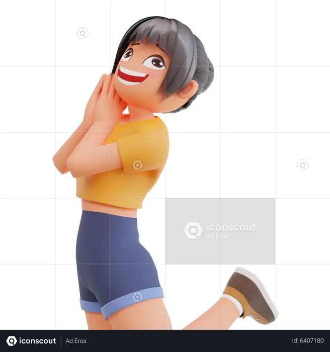 Cute Girl Giving Happy Pose  3D Illustration