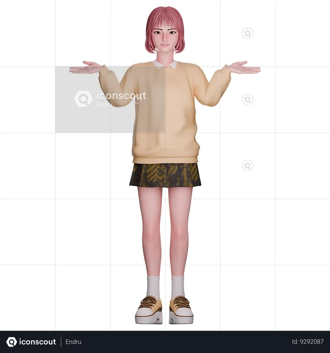 Cute Girl Giving Shrugging Pose  3D Illustration