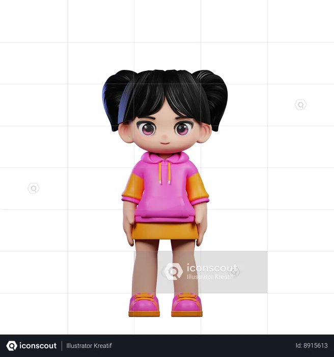 Cute Girl Giving Standing Cool Pose  3D Illustration