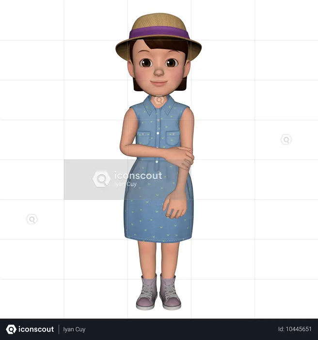 Cute Girl Giving Standing Pose  3D Illustration