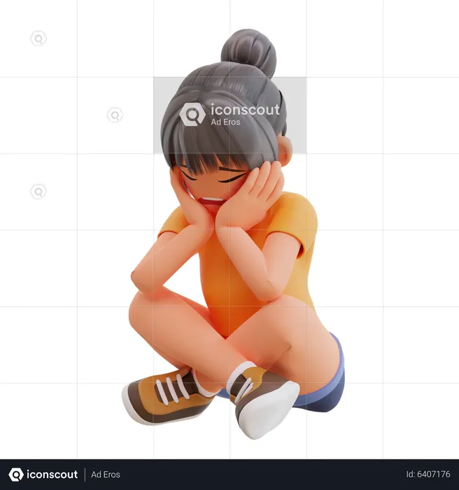 Cute Girl In Bad Mood  3D Illustration