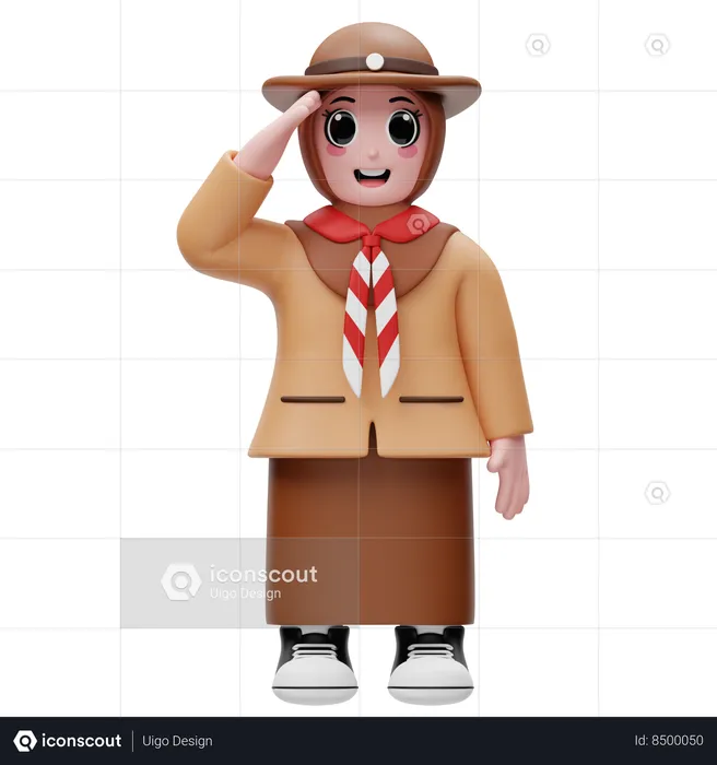 Cute Girl Is Dressed In Indonesian Uniform Giving Salute  3D Illustration