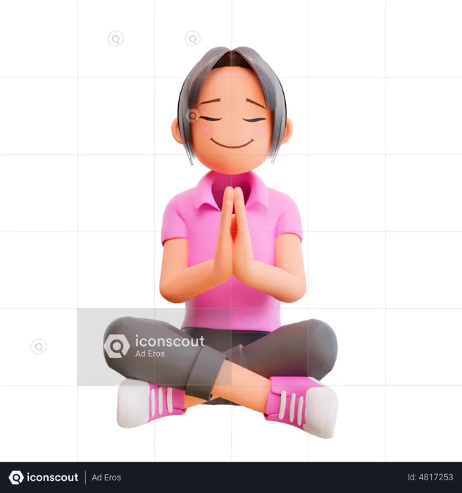 Cute girl meditating  3D Illustration