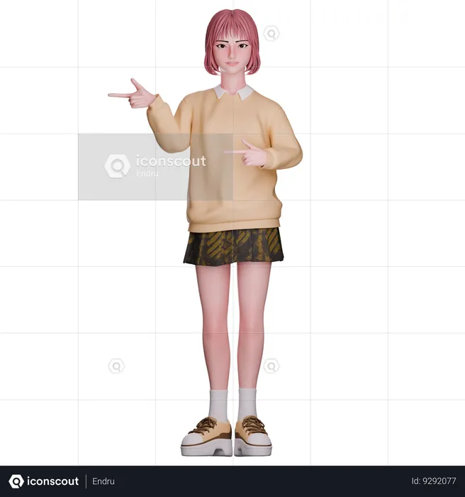 Cute Girl Pointing Left Side  3D Illustration