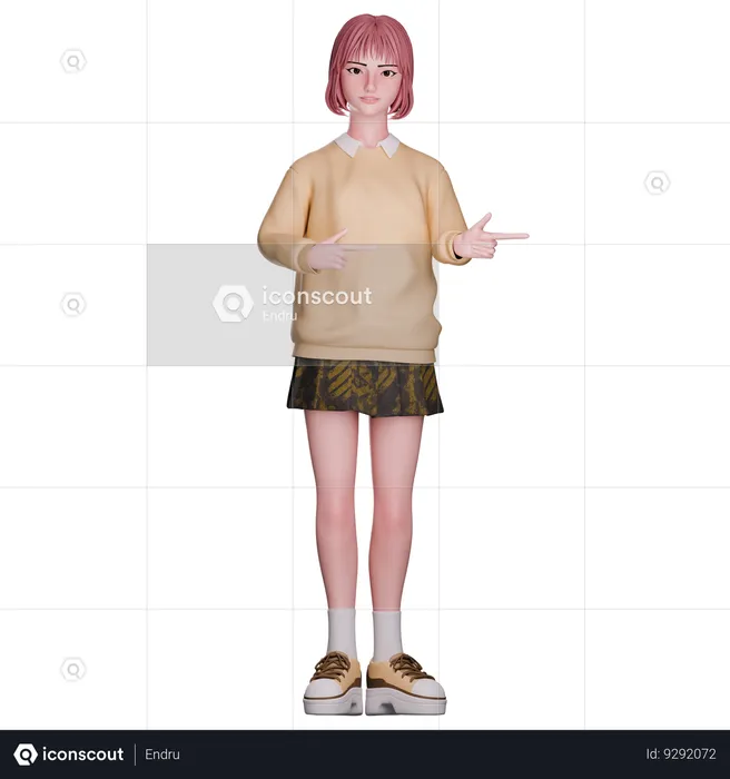 Cute Girl Pointing Right Side  3D Illustration