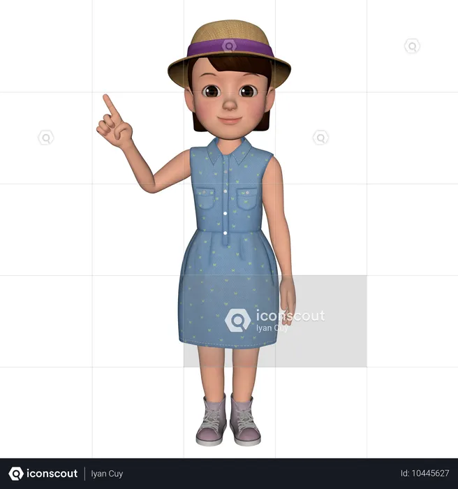 Cute Girl Pointing Someting Left  3D Illustration