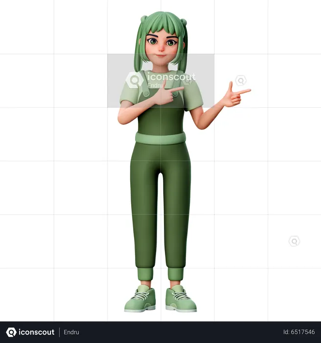 Cute Girl Pointing to Right side 3D Illustration download in PNG, OBJ