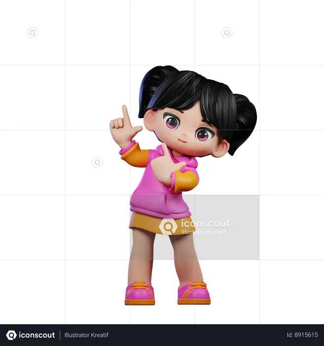 Cute Girl Pointing Up  3D Illustration