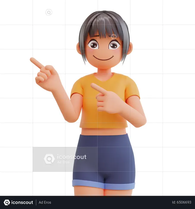 Cute girl pointing up  3D Illustration