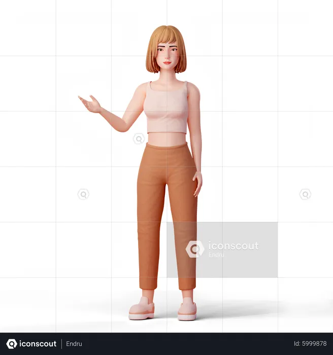 Cute girl presenting something at left side  3D Illustration