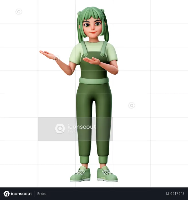 Cute Girl Presenting to Left side  3D Illustration