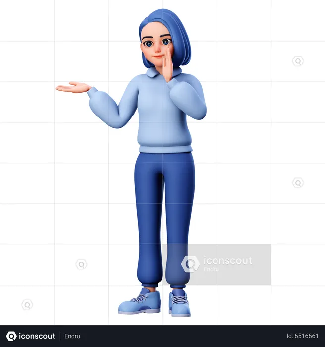 Cute Girl Presenting to Left side  3D Illustration