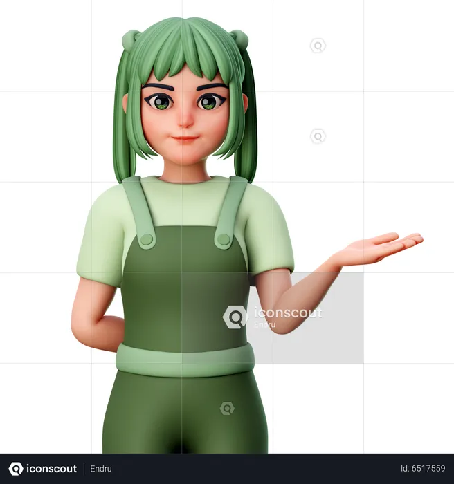 Cute Girl Presenting to Right side  3D Illustration