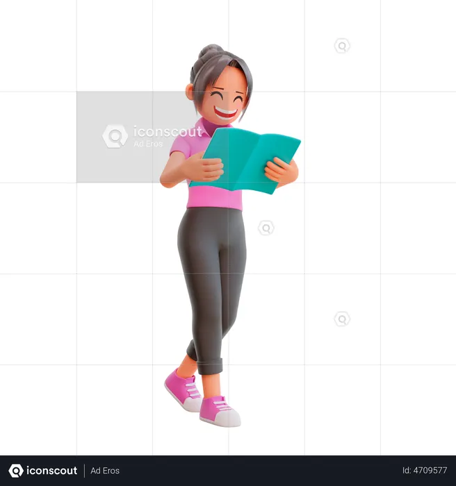 Cute girl reading book  3D Illustration