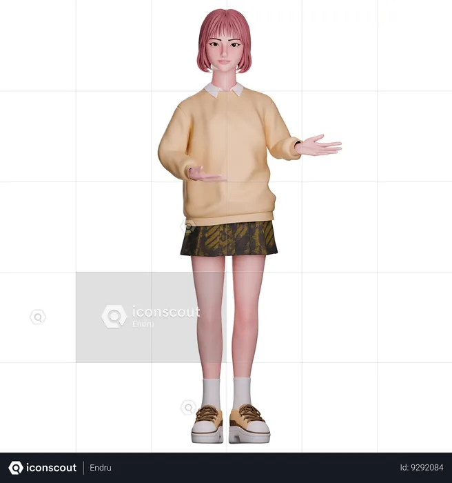 Cute Girl Showing And Pointing Right Side  3D Illustration