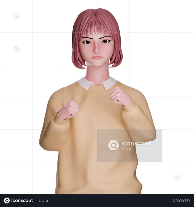 Cute Girl Showing Fist Arm  3D Illustration