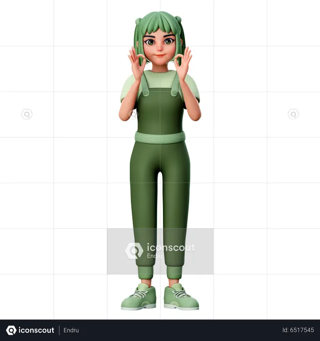 Cute Girl Showing Good gesture  3D Icon