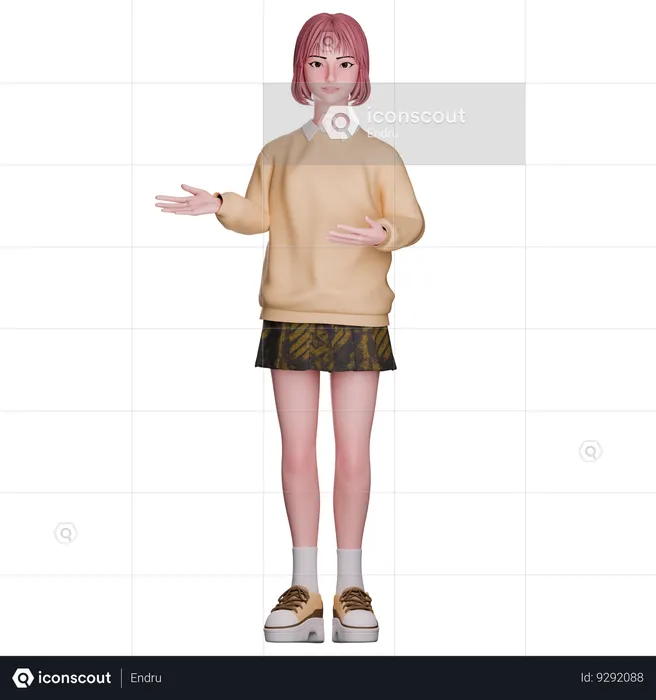 Cute Girl Showing Left Side  3D Illustration