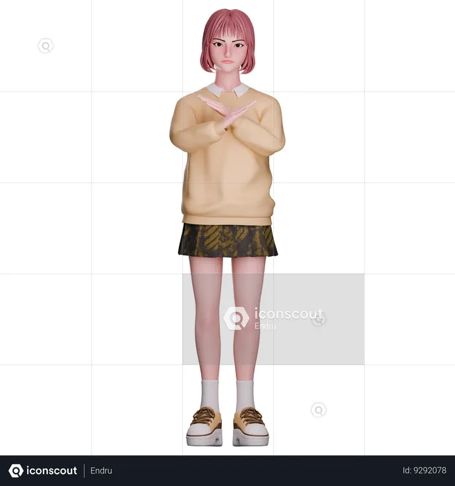 Cute Girl Showing No Getsure  3D Illustration
