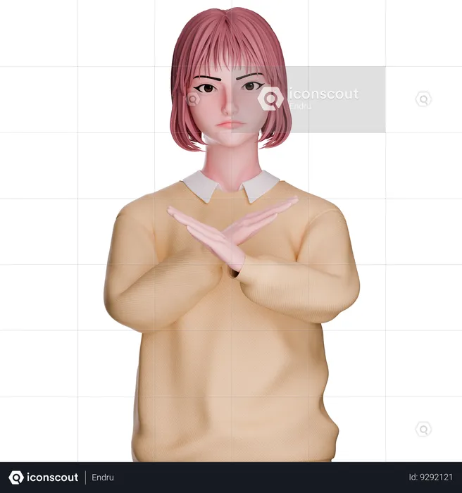 Cute Girl Showing No Getsure  3D Illustration