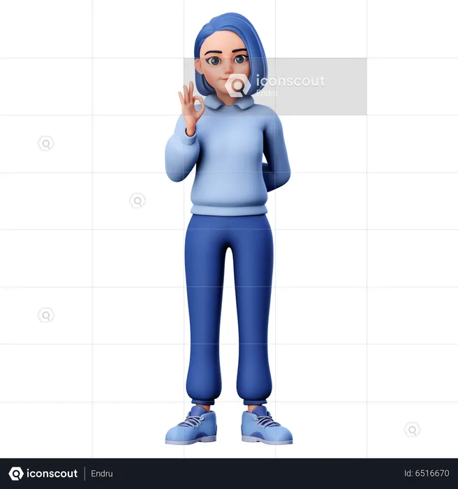 Cute Girl Showing Ok Gesture  3D Illustration