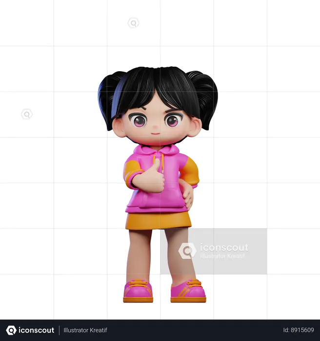 Cute Girl Showing Thumbs Up  3D Illustration