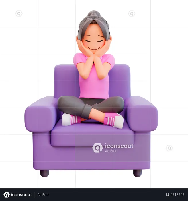Cute girl sitting on the sofa  3D Illustration