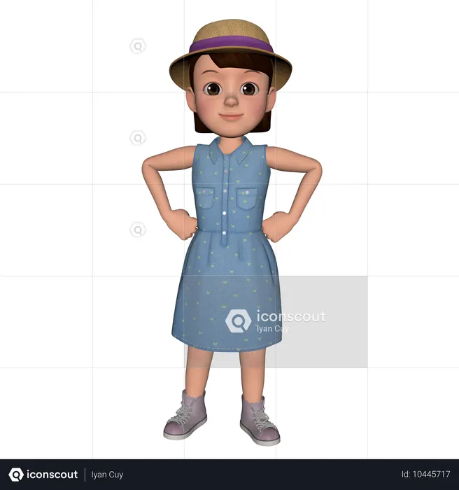 Cute Girl Standing While Putting Hands On Waist  3D Icon