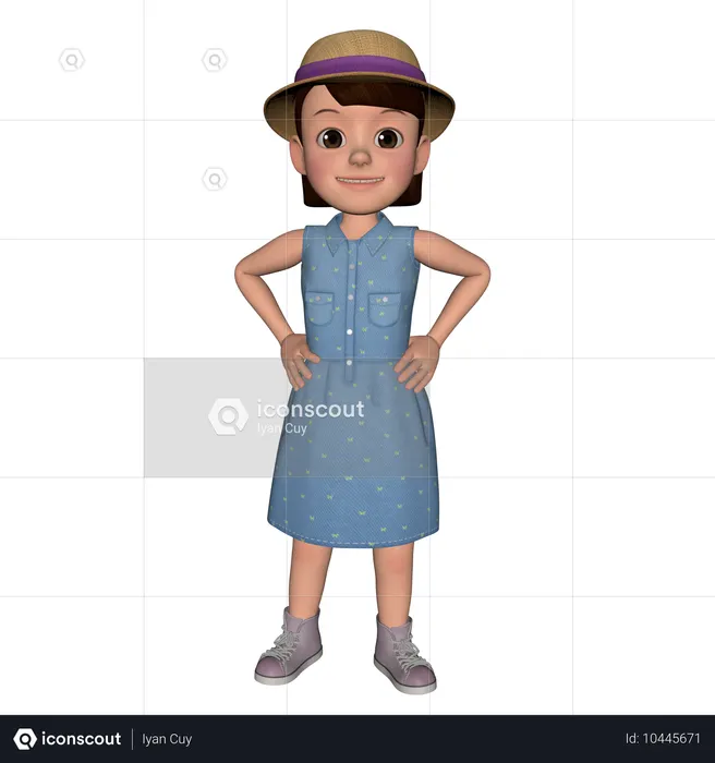 Cute Girl Standing While Putting Hands On Waist  3D Illustration