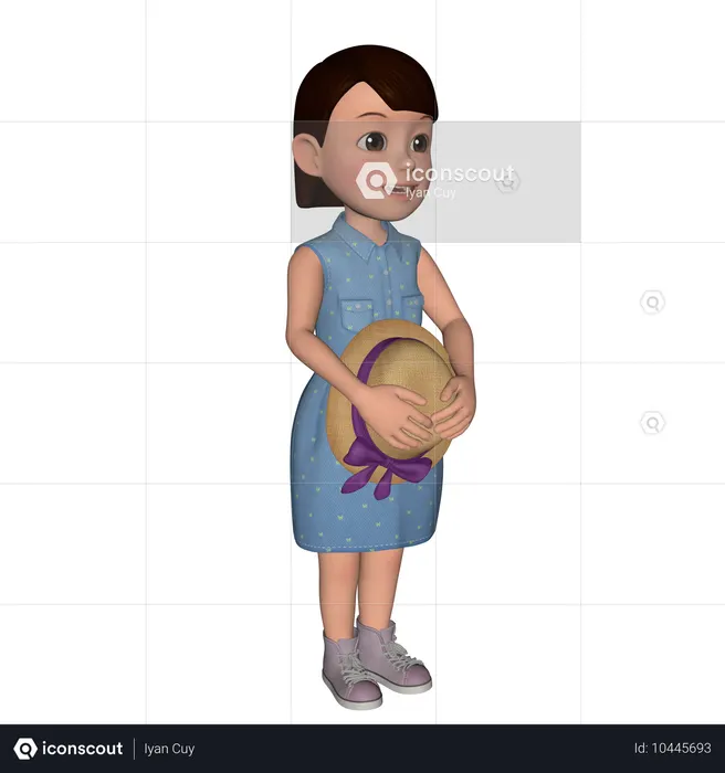 Cute Girl Standing With Hat  3D Icon