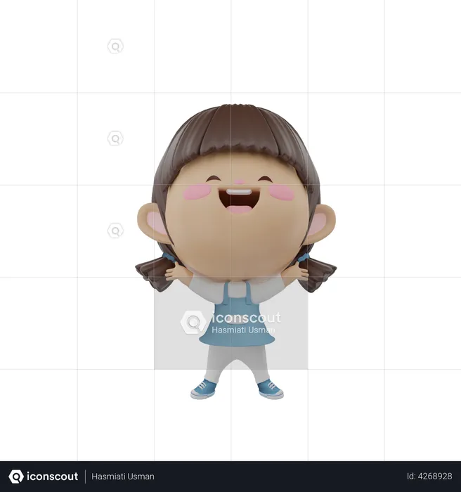 Cute girl standing with wide open arms  3D Illustration