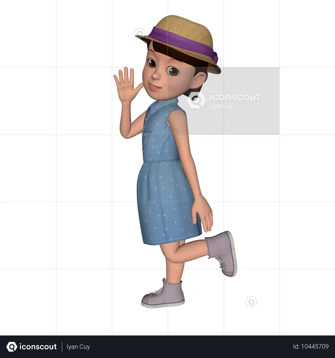 Cute Girl Waving Hand  3D Icon