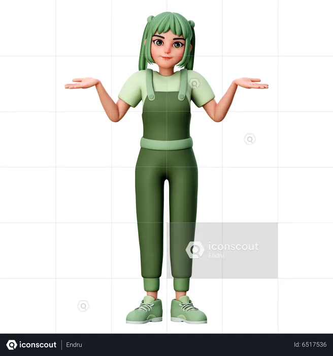 Cute Girl with Body Gesture  3D Illustration