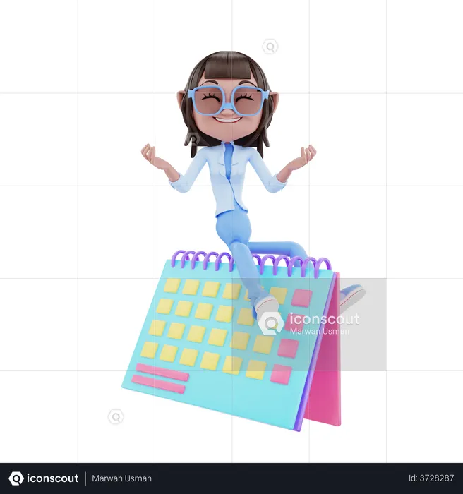 Cute Girl With Calendar  3D Illustration