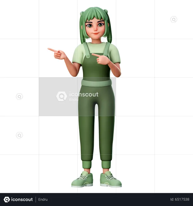 Cute Girl With Pointing to left Side Gesture  3D Illustration
