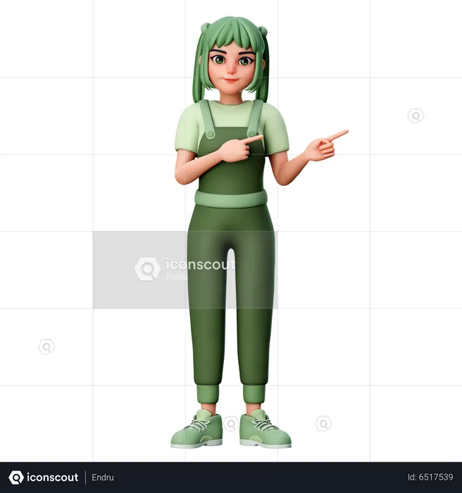 Cute Girl With Pointing to Right Side Gesture  3D Illustration