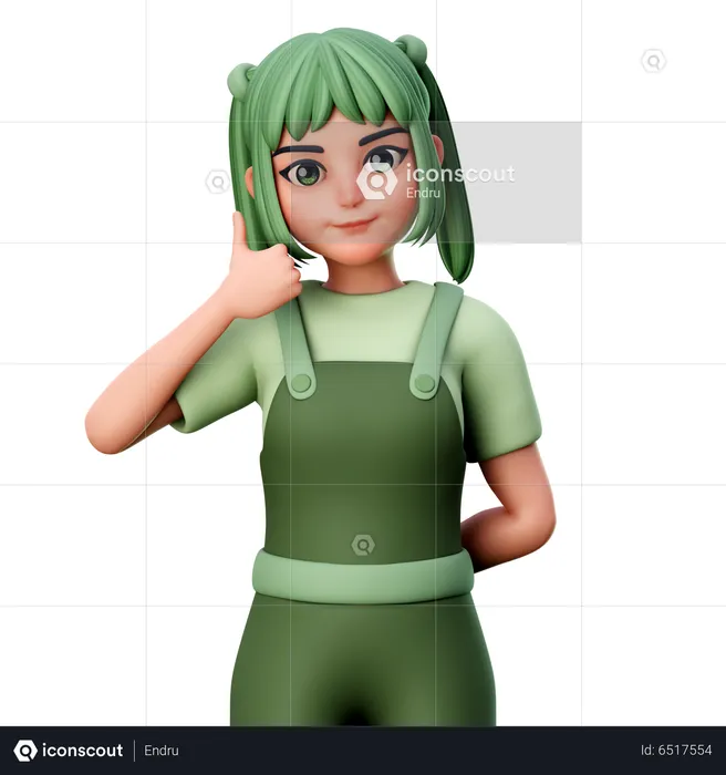 Cute Girl With Thumbs Up Gesture using Left Hand  3D Illustration