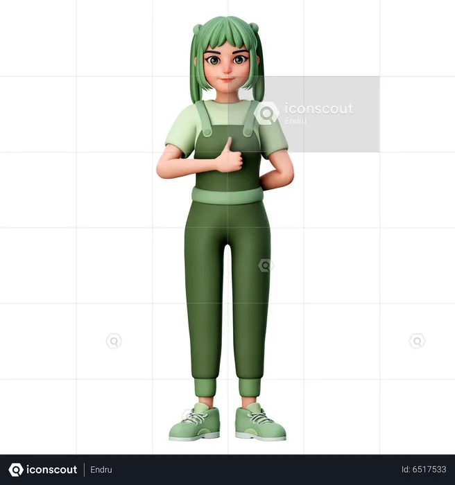 Cute Girl With Thumbs Up Gesture using Left Hand  3D Illustration