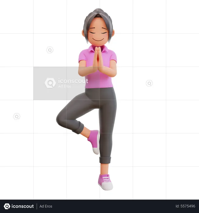Cute Girl yoga pose  3D Illustration