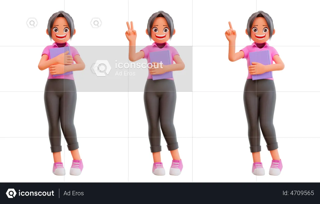 Cute girls with different posing  3D Illustration