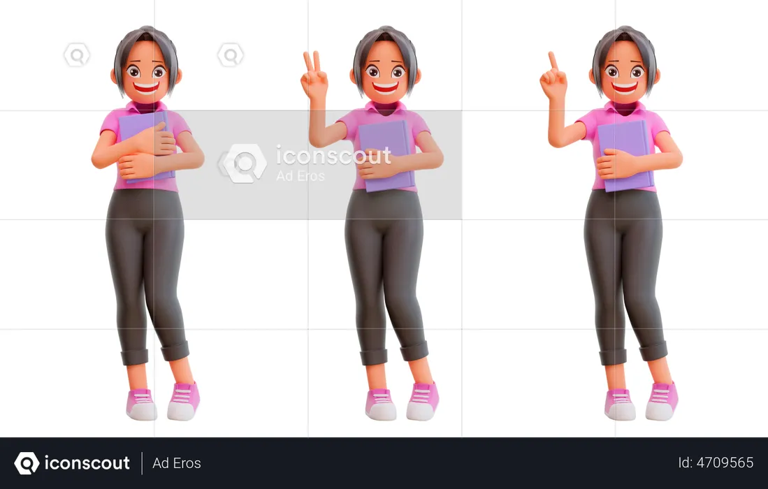 Cute girls with different posing 3D Illustration download in PNG, OBJ or  Blend format