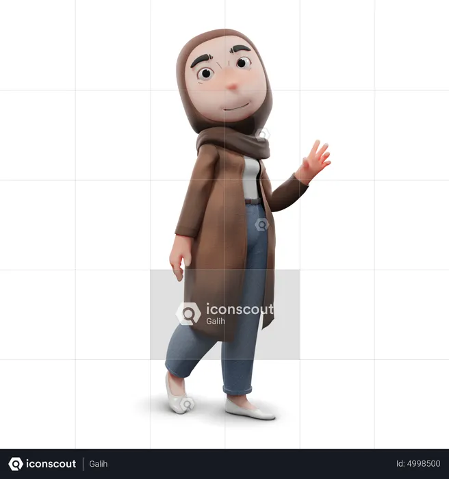 Cute Hijab Girl Greeting Pose  3D Illustration