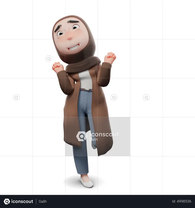 Cute Hijab Girl Happy Pose  3D Illustration
