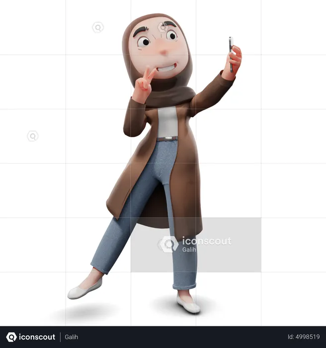 Cute Hijab Girl Taking Selfie  3D Illustration