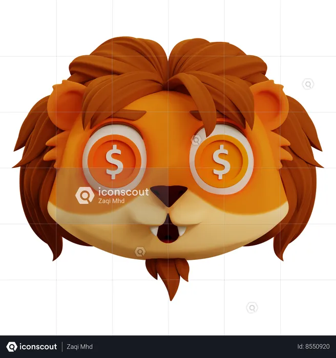 Cute Lion Dollar Emoji Emoji 3D Icon