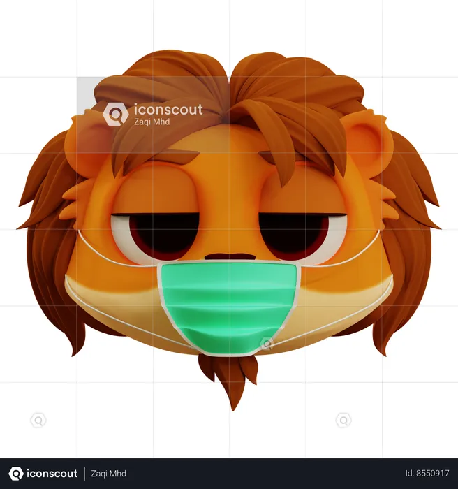 Cute Lion Having Flu Emoji Emoji 3D Icon