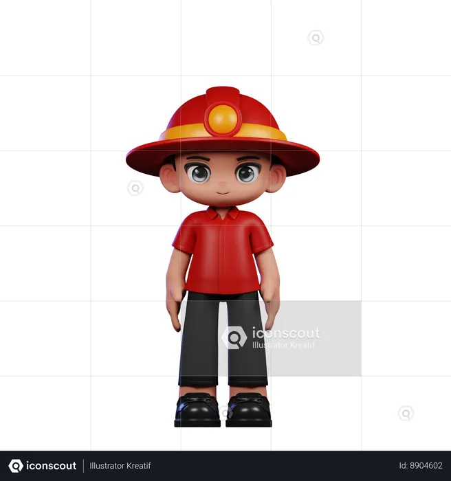 Cute Little Fireman Doing Standing Cool  3D Illustration