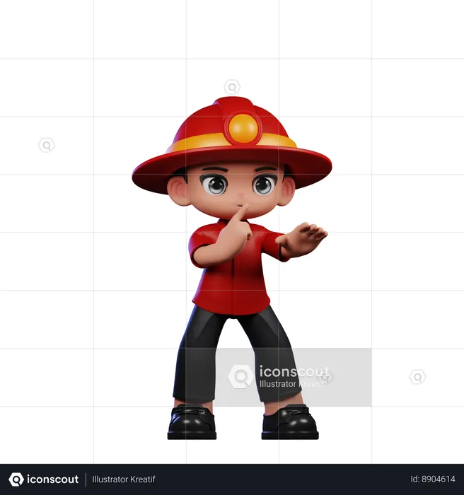 Cute Little Fireman Giving Shhttt pose  3D Illustration