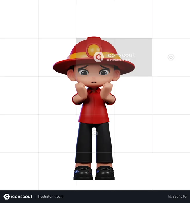 Cute Little Fireman Giving Worried pose  3D Illustration