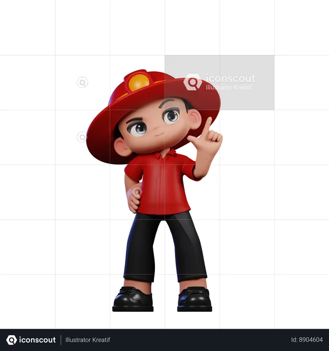 Cute Little Fireman Having Idea  3D Illustration